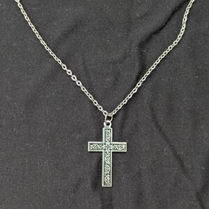 Silver Black Enamel Cross Pendant Necklace Women Jewelry